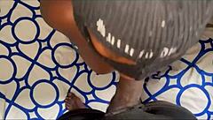 Black cougar rides big black cock in hotel room