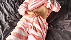 Hey guys, check out this petite teen in pajamas masturbating her wet pussy to orgasm! 😍