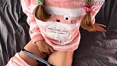 Hey guys, check out this petite teen in pajamas masturbating her wet pussy to orgasm! 😍