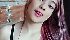 Universitaria plays with her rich boobs at home