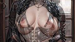 Latex witch made of AI, exposing her pussy