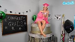 Horny college grad jams booby-filled assets before party