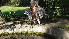 Hairy MILF is exposing herself in public park, get caught