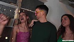 Is this party slut giving a blowjob?