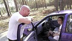 Nerdy teen in glasses gets fucked in car