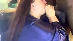 bbw gives sloppy blowjob to big black cock