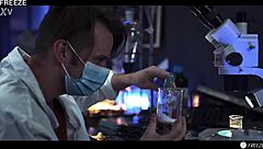 Mad scientist experiments with freezing, sexy lab partner