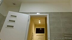 Hot shaved girl with big tits arrives for casting but gets porn shooting in bathroom