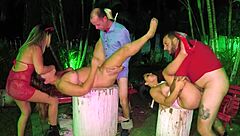 Brazilian capetinha seduces manager in club garden hidden fucking discovered by couple