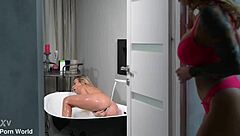 Flat mate DP party with busty bisexual BFFs
