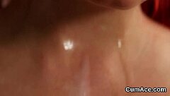 nasty babe gets sperm load on her face sucking all the sperm