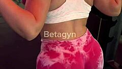 Beautiful homemade amateur with big natural tits sucked trainer