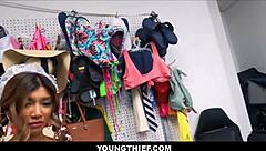 I, as the guard, caught tiny asian teen clara trinity shoplifting and made a sex deal