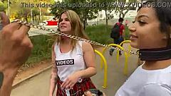 Brazilian beauties on leashes strut Sao Paulo streets for wild public domination!