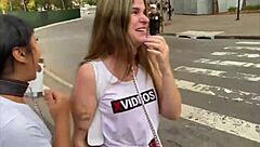 Brazilian beauties on leashes strut Sao Paulo streets for wild public domination!