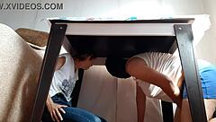 Lesbian Girls Hide Under Table To Masturbate From Stepparents