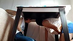 Lesbian Girls Hide Under Table To Masturbate From Stepparents