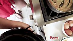 Descriptive getting head from big tits stepmom while making eggs before fertilizing her eggs.