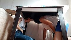 Lesbian Girls Hide Under Table To Masturbate From Stepparents