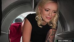 A blonde girl will do anything to get out of the washing machine