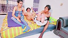 Stepmom and her stepbro in hot threesome action
