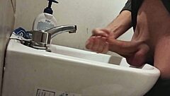 Resting Balls On Sink For Huge Cumshot