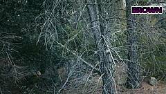 Sexy slut caught masturbating in woods by ghost