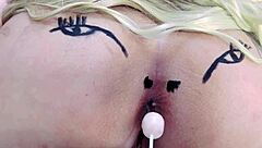 Pink ass sucking lollipop in sheer and red outfit