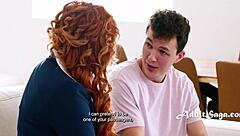 Redhead Flight Attendant MILF Guides Stepson Into Mile High Club