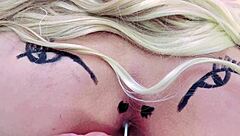 Pink ass sucking lollipop in sheer and red outfit