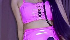 Beautiful 18-year-old European brunette masturbates solo with dildo, exciting and sexy