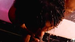 Ebony and Latin girls in hot threesome sex on Jacuzzi, featuring Khalessi 69