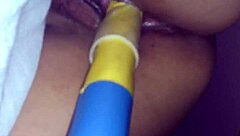 Woman uses sextoy for creampie orgasm masturbation