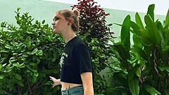 blonde teen beauty gets tangled up in park bondage