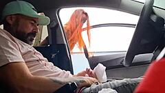 I pulled over, asked redhead for directions, then bent her over for public creampie!