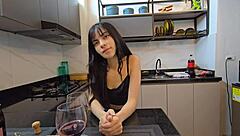 A man has sex with a young girl in the kitchen at work