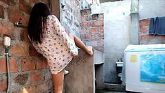 neighbor with nothing under her nightgown her pink pussy visible