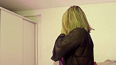 Hot blonde takes monster cock in double penetration, big clit throbbing