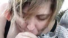 bbw wife liz giving another blow job on the road side