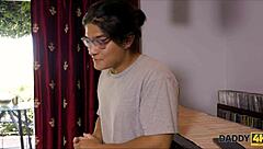 Sexy brunette helps her father with rent