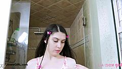 Taking shower with brunette model with long hair is the best