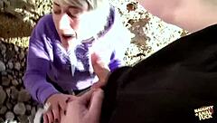 feeling pervy on the beach, this blonde wants to deepthroat and try anal