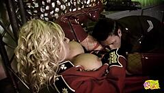 Three Hot Girls In Retro Uniforms Lick Pussy, Masturbate, Ride Dildo With Stud