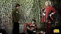 Three Hot Girls In Retro Uniforms Lick Pussy, Masturbate, Ride Dildo With Stud