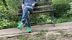 MILF pisses in public with legs spread wide