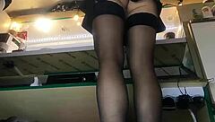 Sexy milf flashes big pussy at work