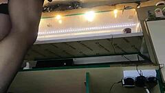 Sexy milf flashes big pussy at work