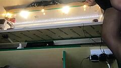 Sexy milf flashes big pussy at work