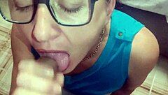 Mature MILF stepmom makes a mess with her mouth in this homemade scene