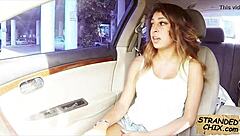A hot girl in a car has sex with her partner, getting fucked hard